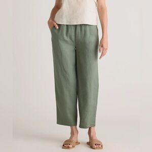 Quince Women L 100% European Linen Washed Olive Chino Pants Cropped